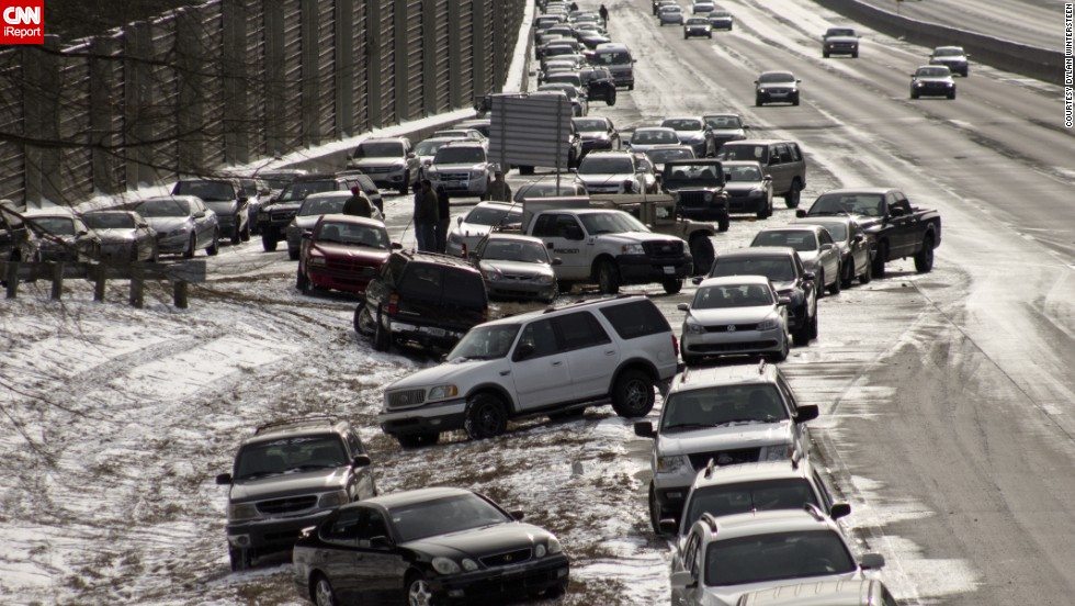 Drivers in Atlanta abandoned their vehicles when the city was hit with an unusual snowstorm - of just 3 inches