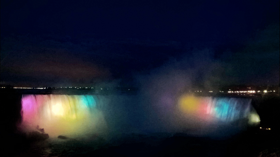 Niagara Falls lit up at night