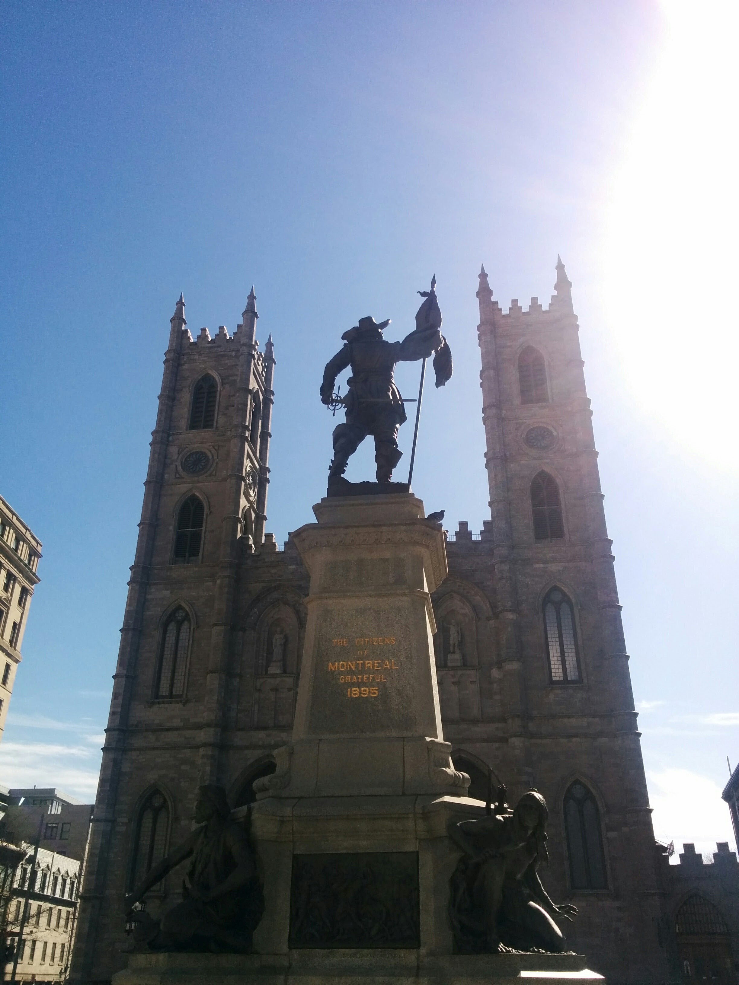 Montreal Maissonneuve is immortalized in a prominent statue directly outside the basilica
